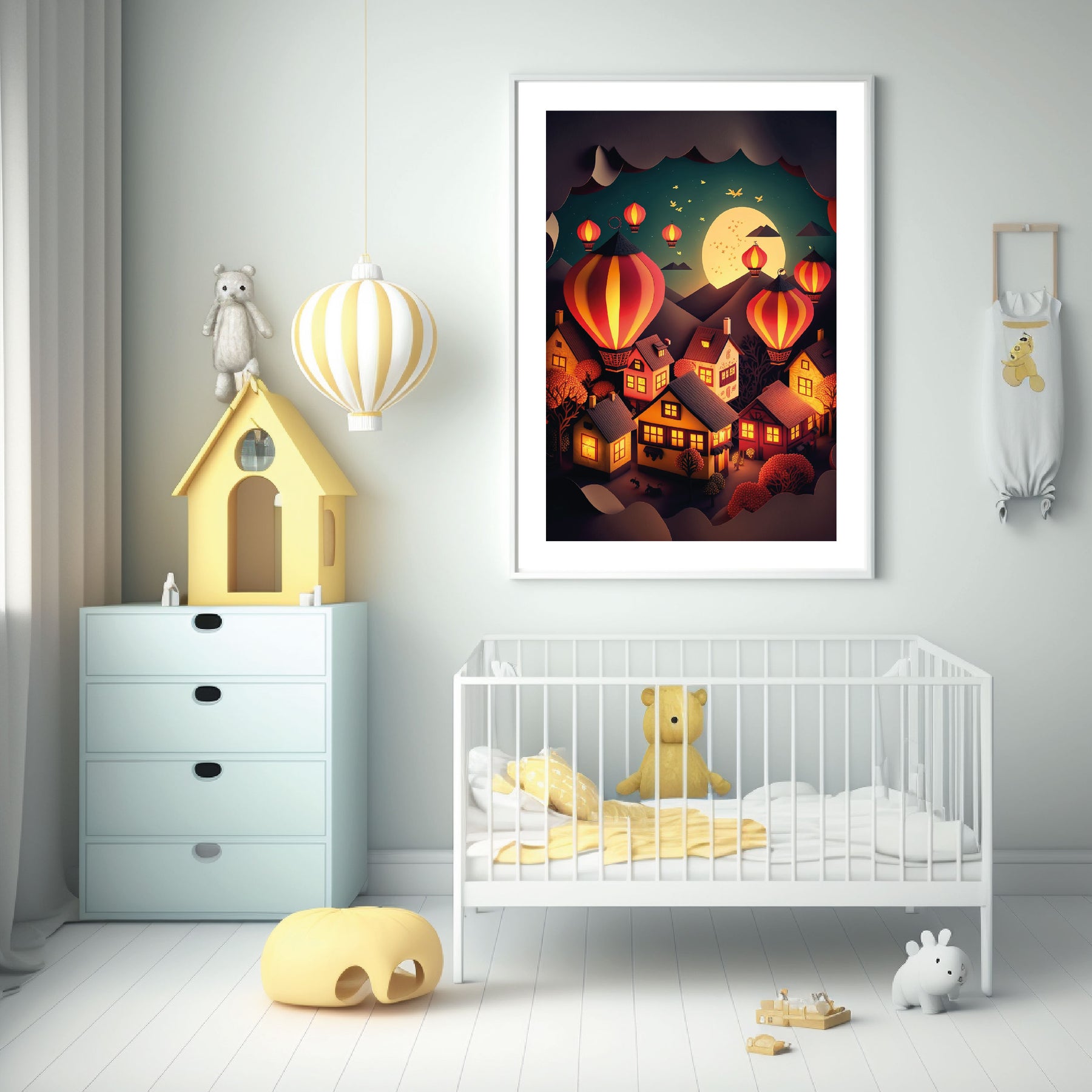 Paper Ballon Village By Night Poster