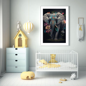 Elephant in Flowers Poster