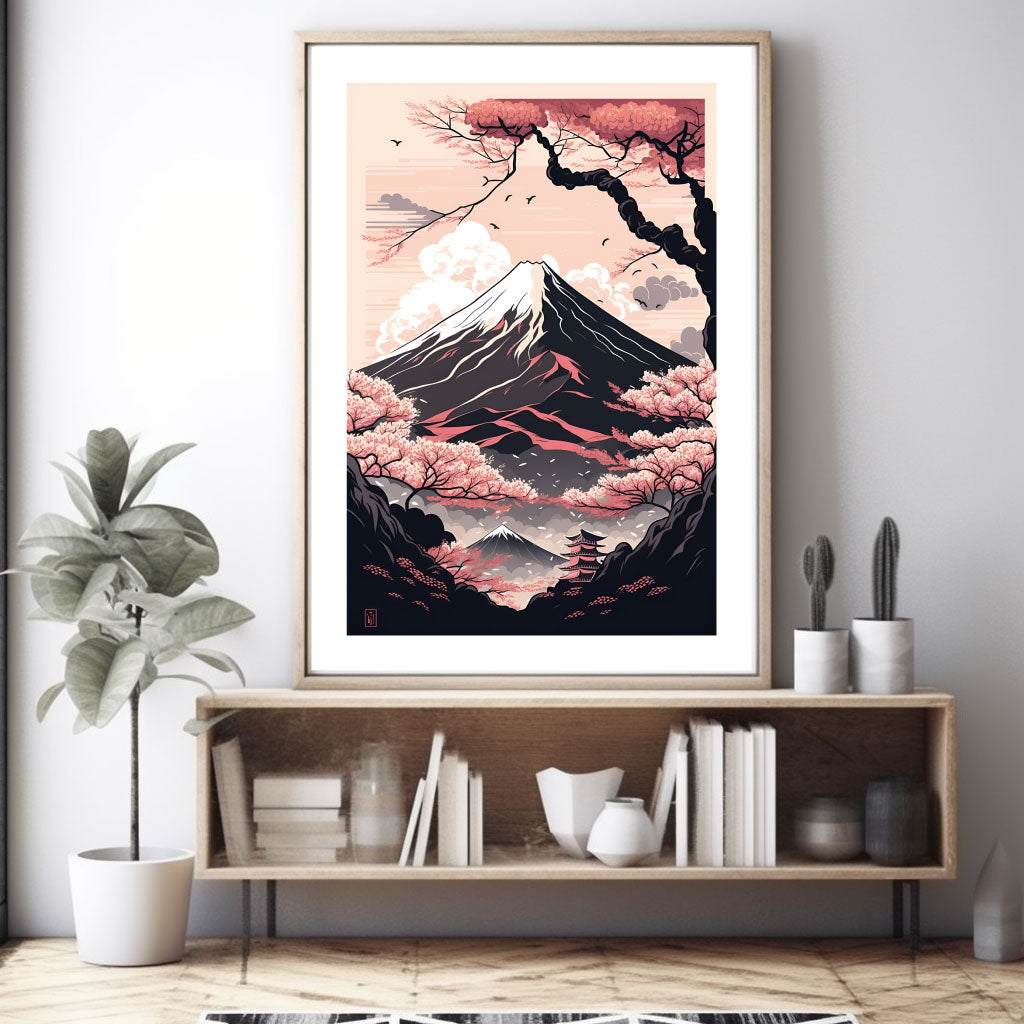 Monte Fuji Japón durante la temporada de los cerezos en flor Póster 