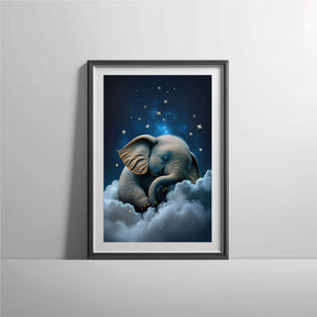 Baby-Elefant, der auf einem Wolken-Plakat schläft 