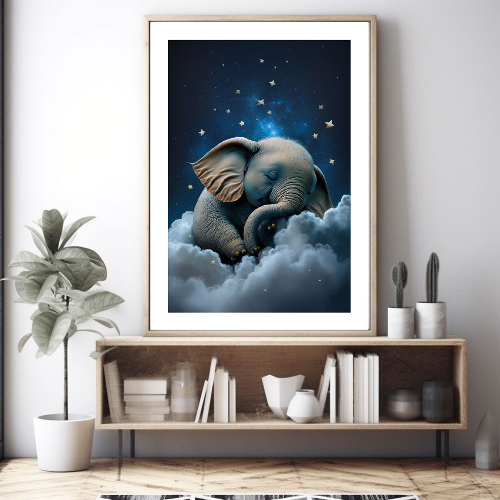 Baby Elefant durmiendo en una nube Póster 