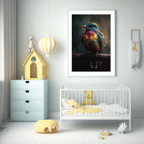 Colorful Bird Sitting In The Rain Poster