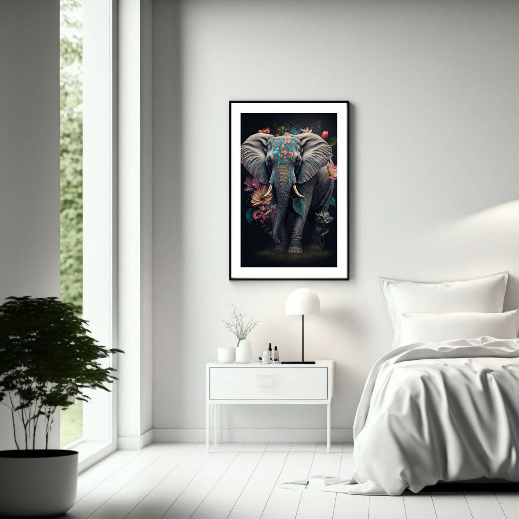 Elephant in Flowers Poster