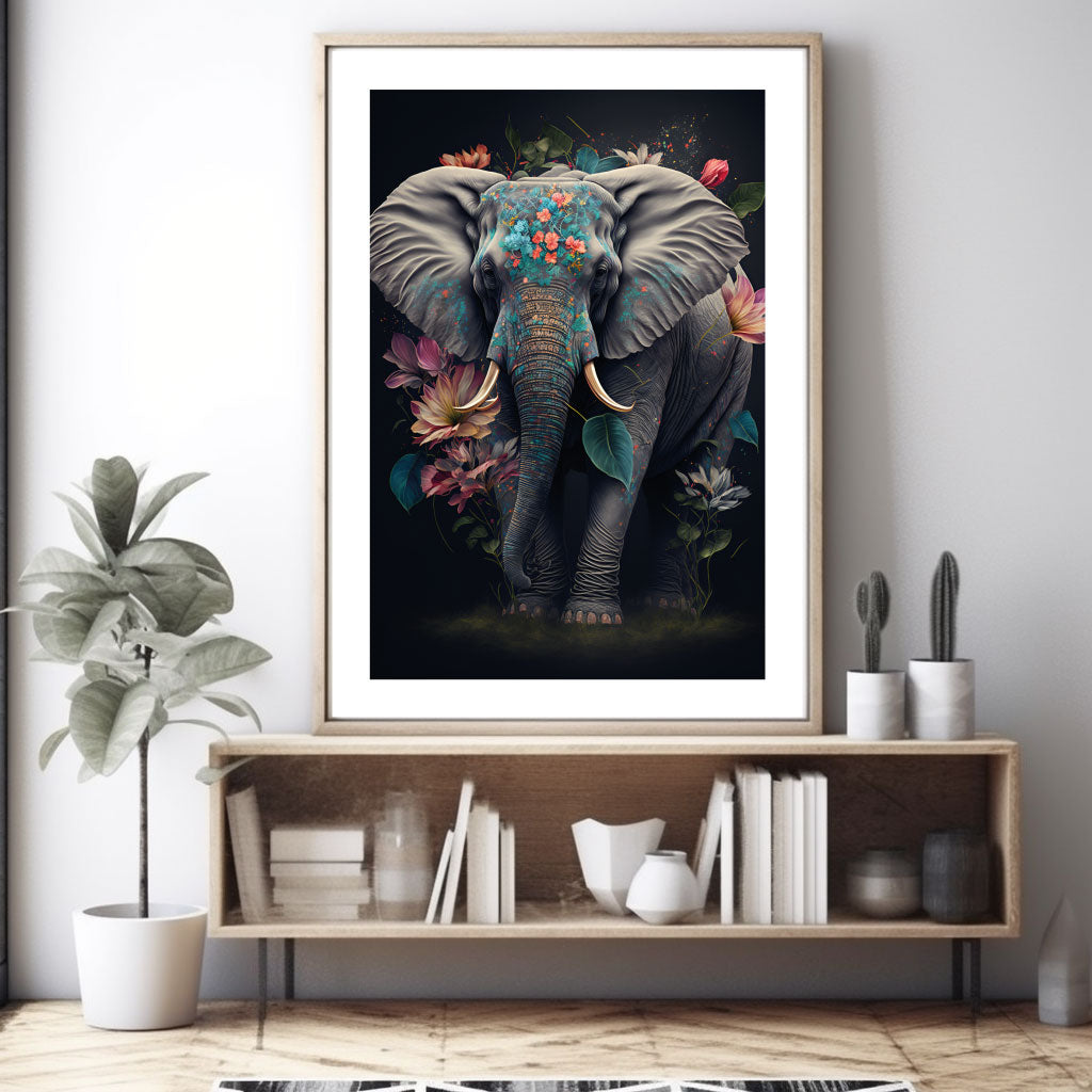 Elephant in Flowers Poster