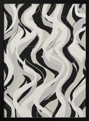 Beige Grey Black Waves Pattern Poster