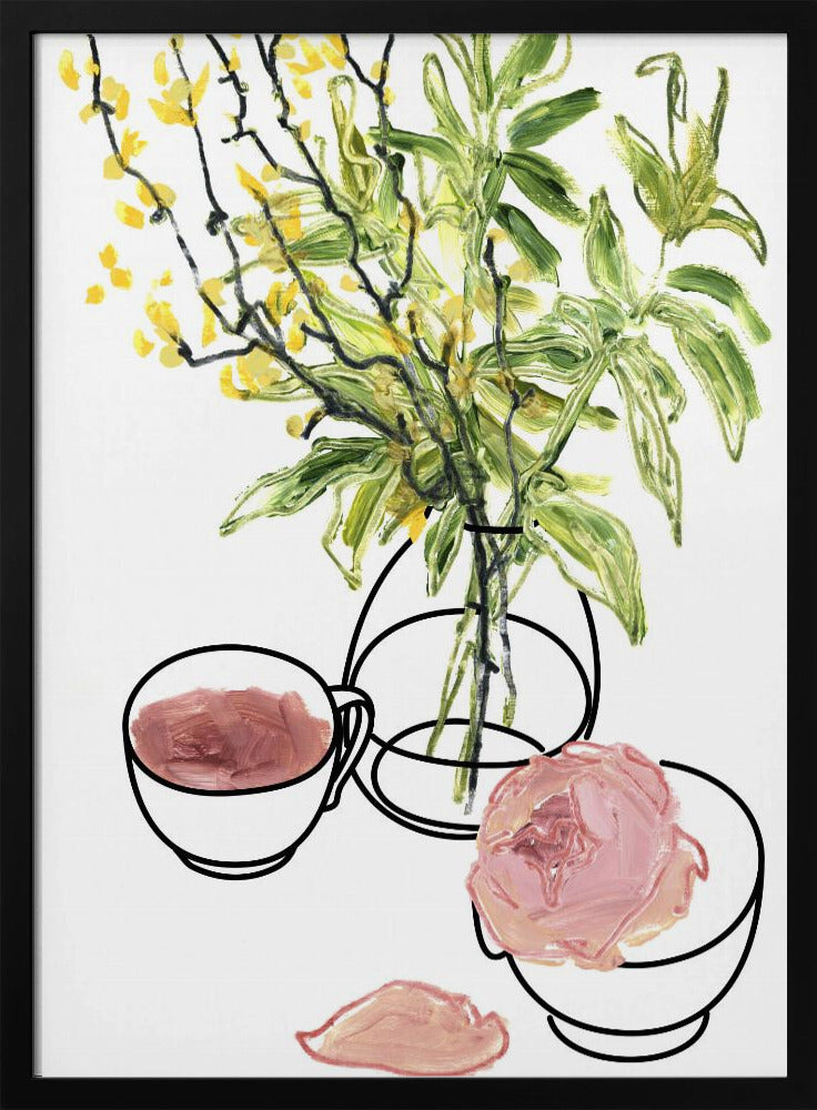 Vase, teacup, and rose Poster