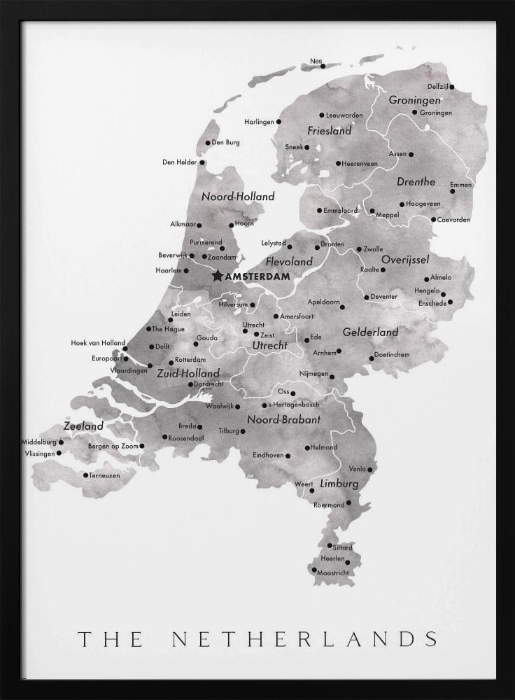 Gray map of the Netherlands Poster