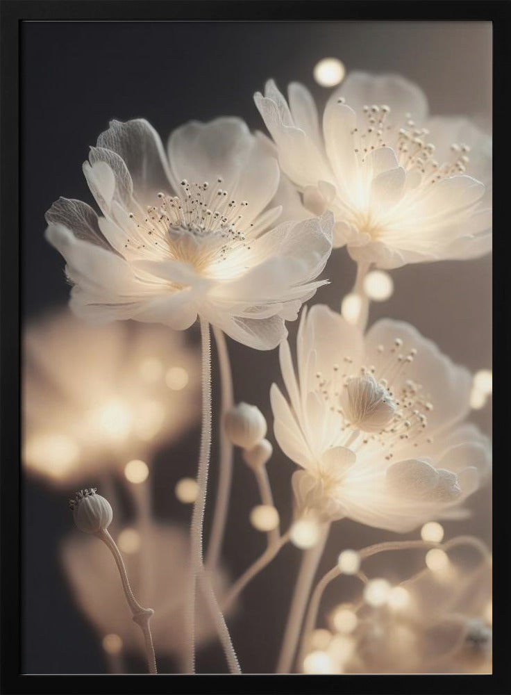 White Glowing Flowers Poster