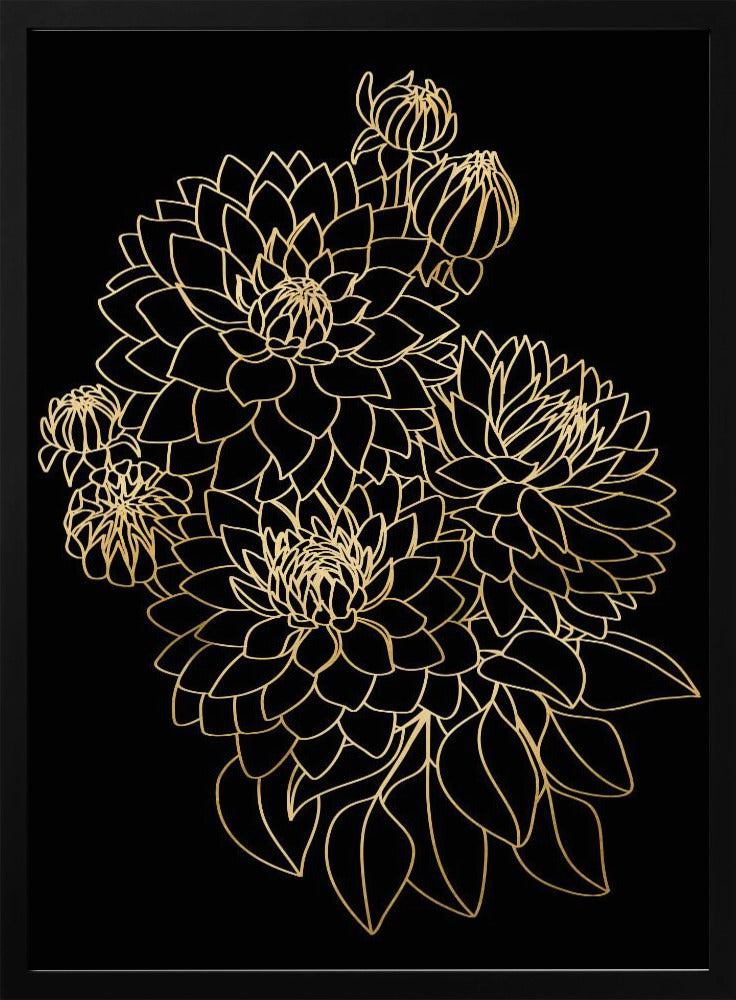 Pacey dahlias bouquet in gold and black Poster