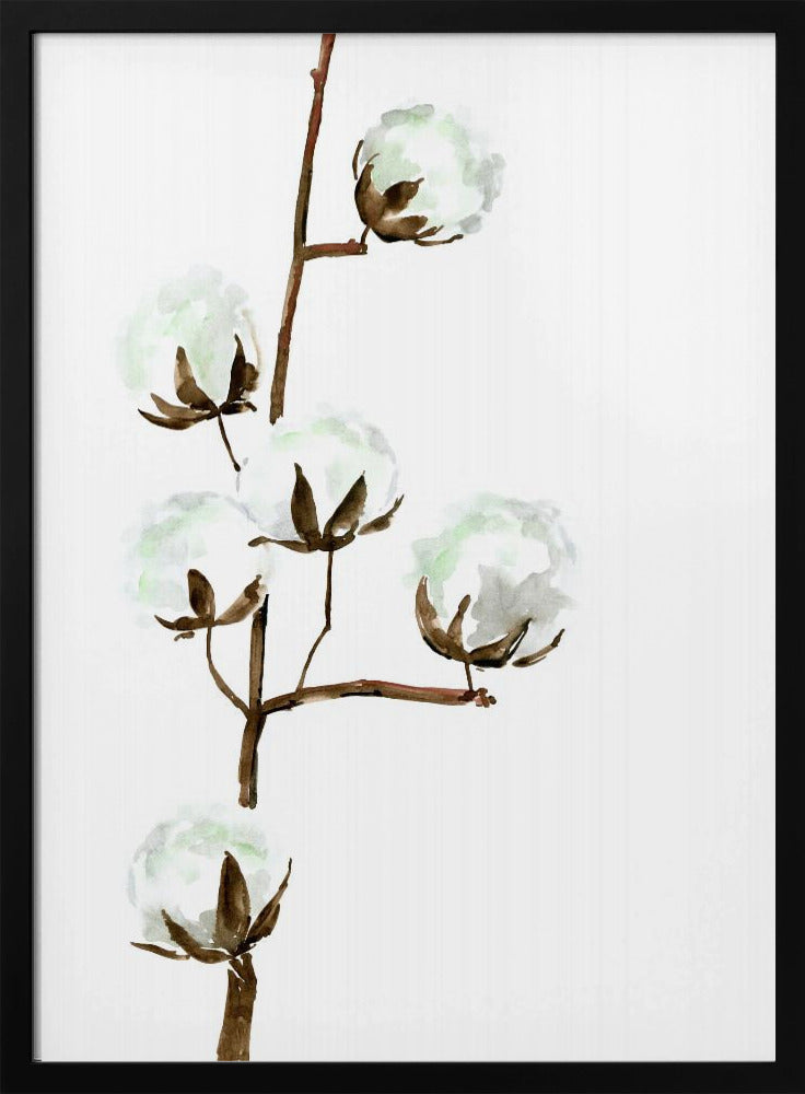 Watercolor cotton branch I Poster