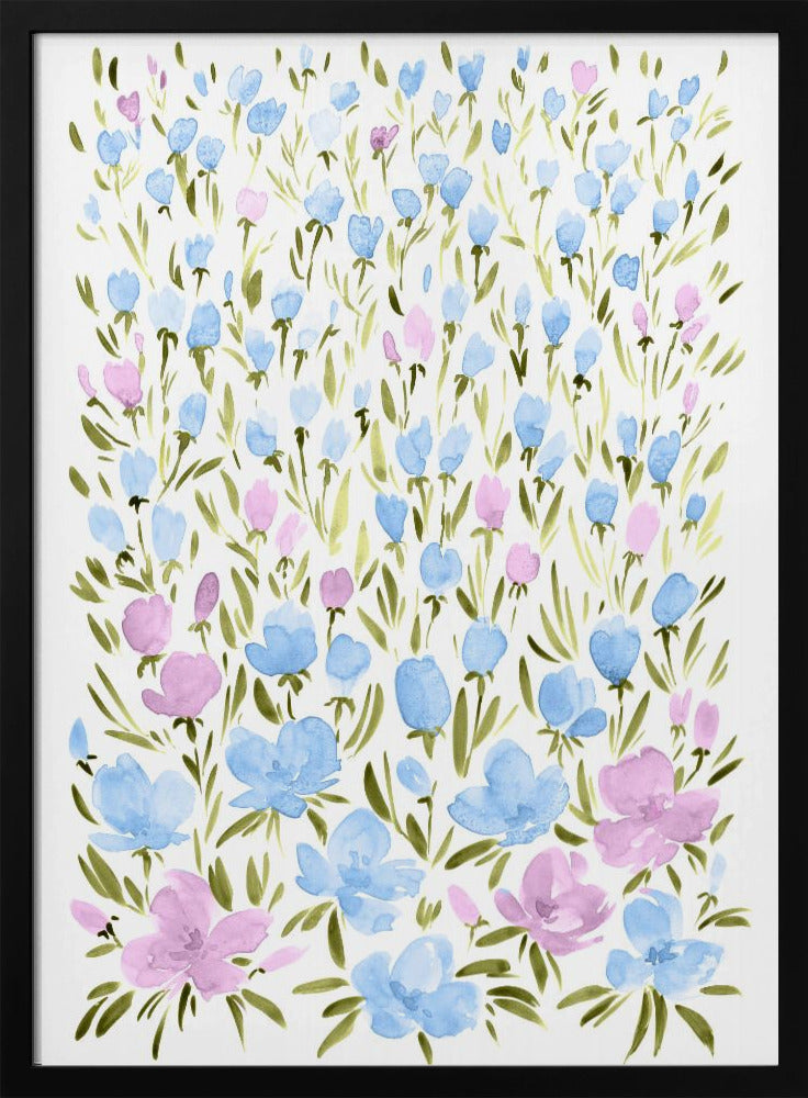 Field of purple and blue flowers Poster