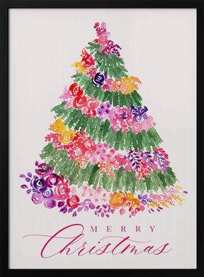 Floral watercolor merry Christmas tree Poster