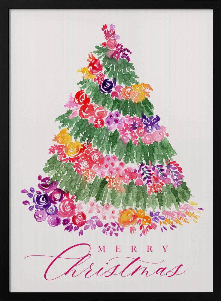 Floral watercolor merry Christmas tree Poster