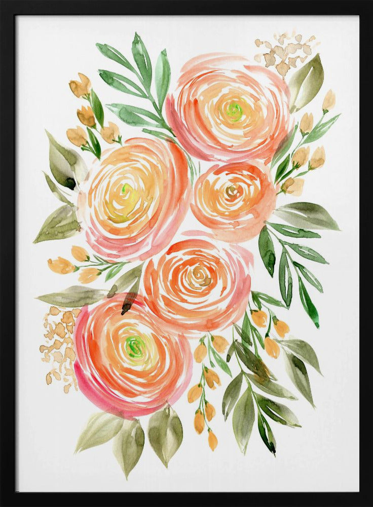 Begonia ranunculus bouquet in coral Poster