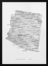 Grayscale watercolor map of Arizona, USA Poster