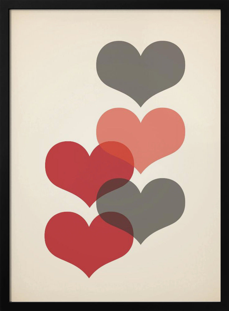 Mid century hearts in red Poster