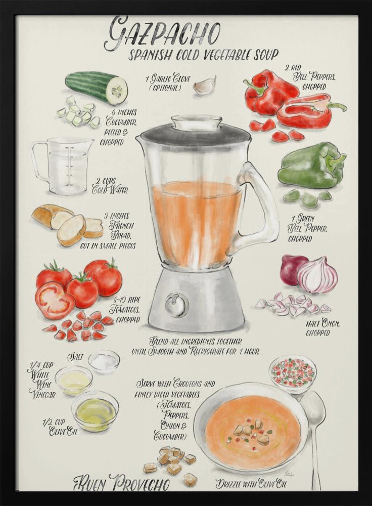 Gazpacho illustrated recipe in English Poster