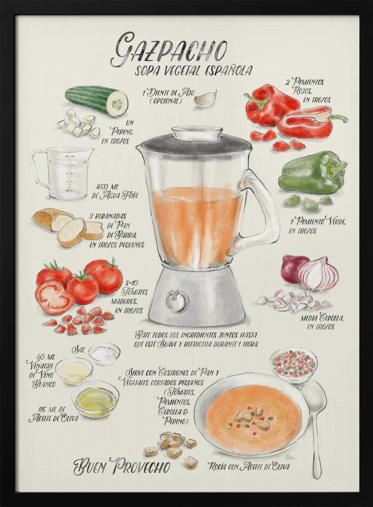 Gazpacho illustrated recipe in Spanish Poster