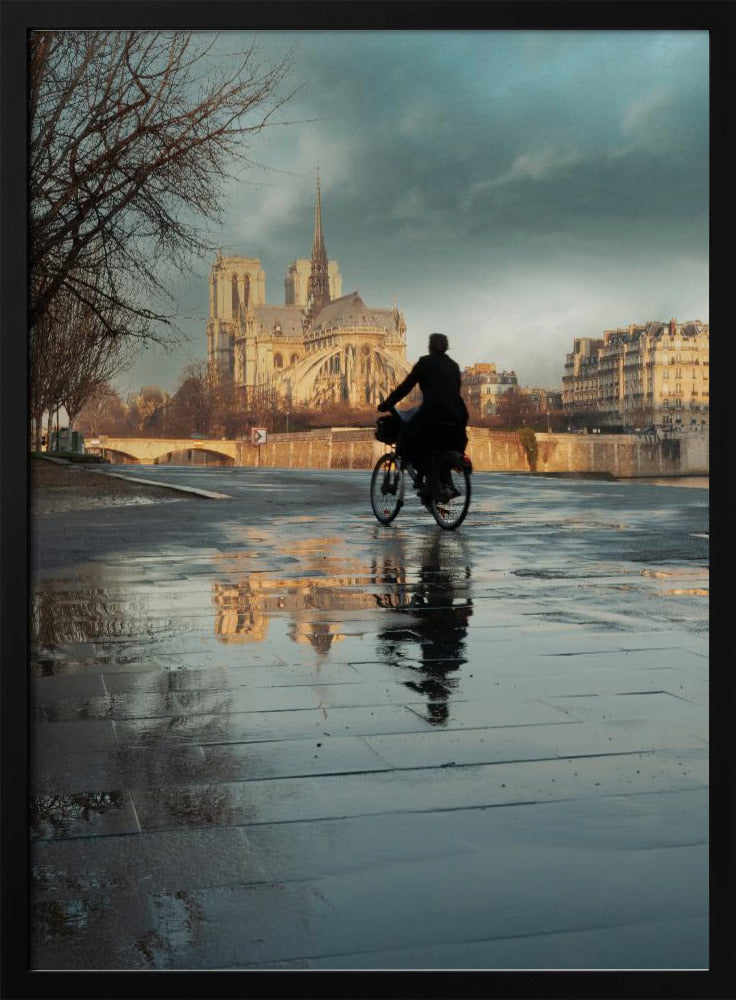 Notre Dame and cyclist Poster