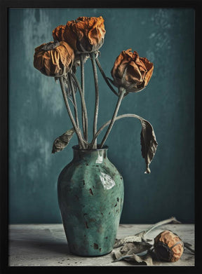 Dry Flowers In Turquoise Vase Poster