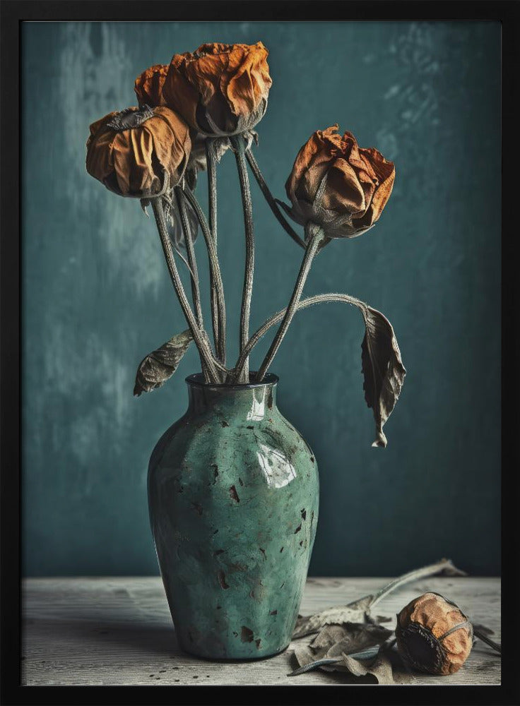 Dry Flowers In Turquoise Vase Poster