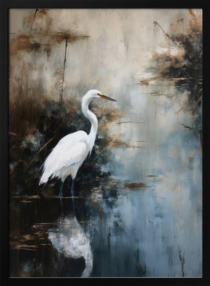 Egret in Lake Poster