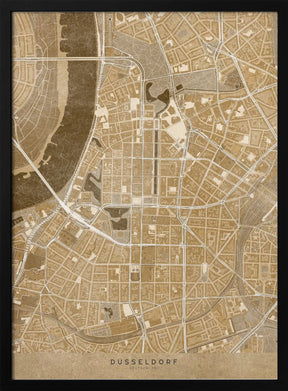 Sepia vintage map of Düsseldorf downtown Germany Poster