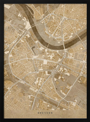 Sepia vintage map of Dresden downtown Germany Poster