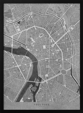 Gray vintage map of Toulouse downtown France Poster