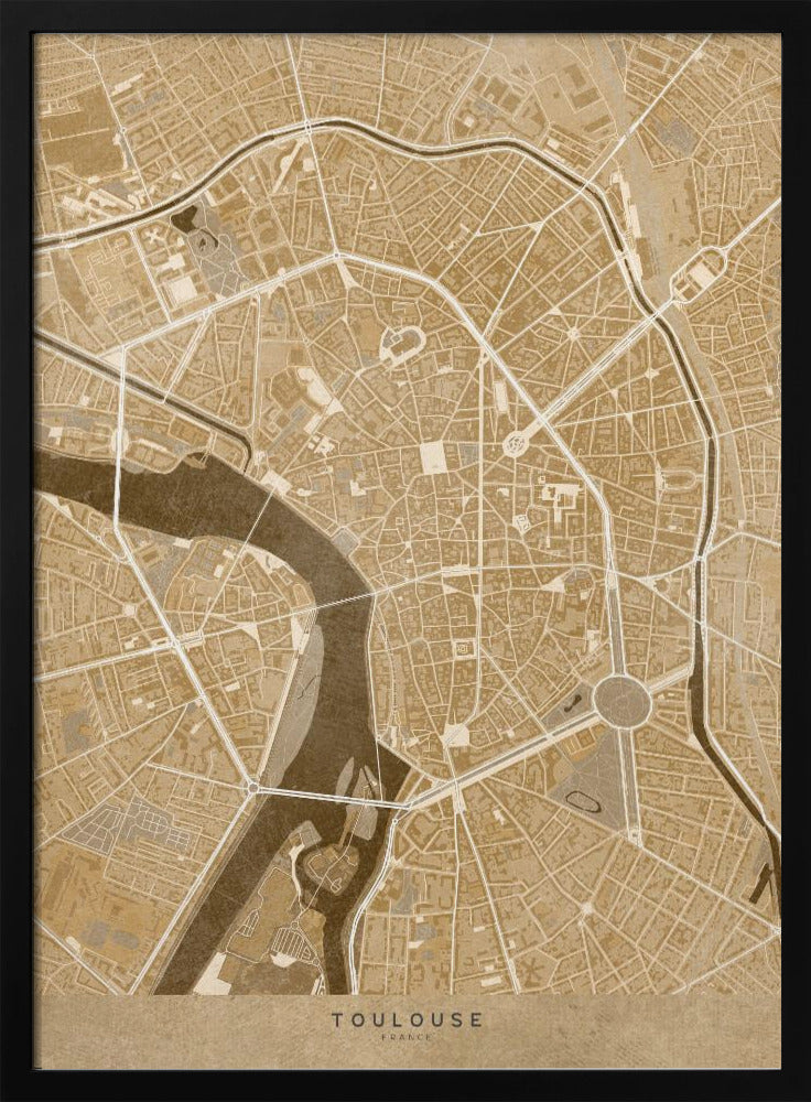 Sepia vintage map of Toulouse downtown France Poster