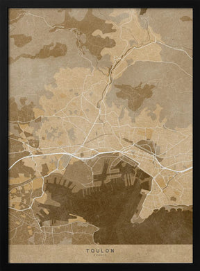 Sepia vintage map of Toulon France Poster