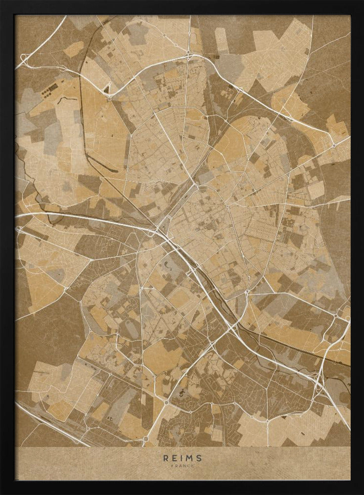 Sepia vintage map of Reims France Poster