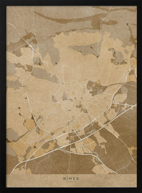 Sepia vintage map of Nîmes France Poster