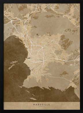 Sepia vintage map of Marseille France Poster