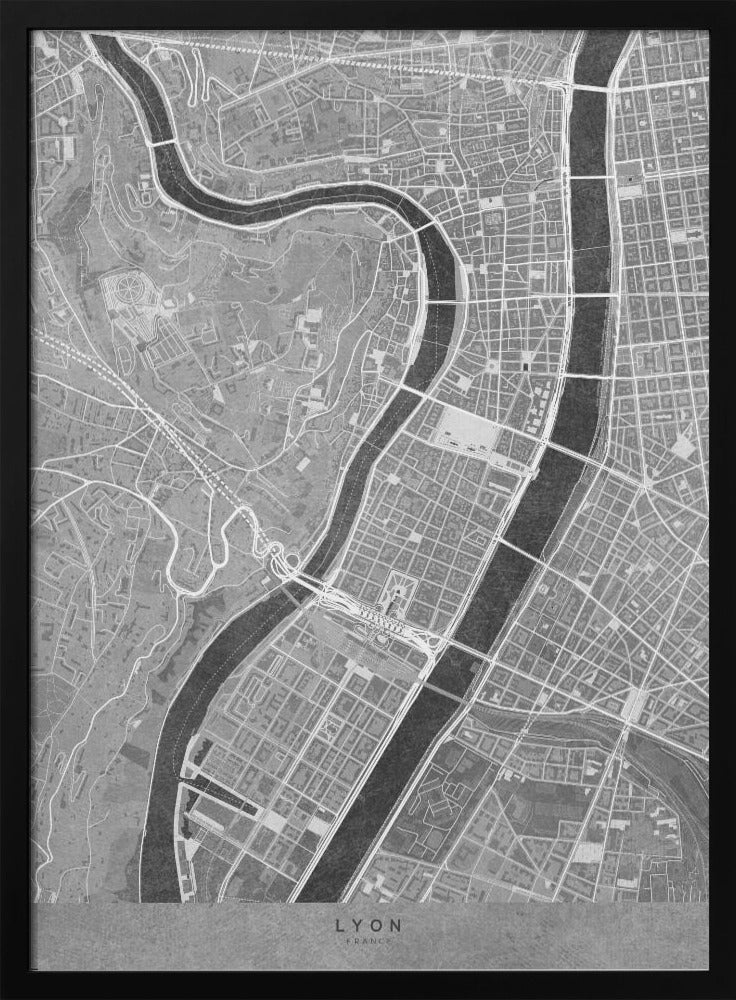 Gray vintage map of Lyon downtown France Poster