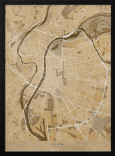 Sepia vintage map of Lyon France Poster