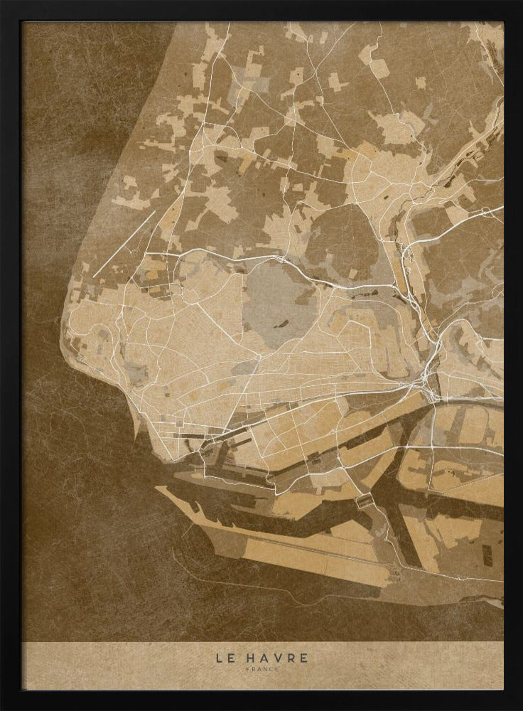 Sepia vintage map of Le Havre France Poster