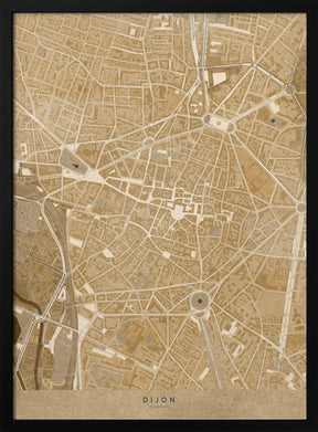 Sepia vintage map of Dijon downtown France Poster