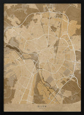 Sepia vintage map of Dijon France Poster