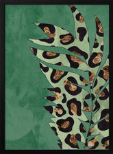 Green leopard print palm leaf Poster