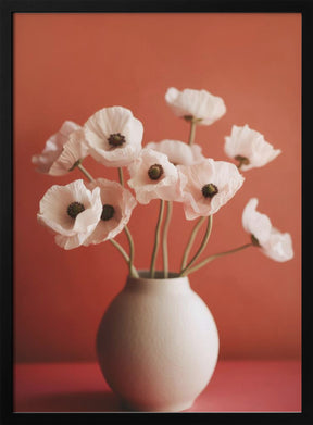 White Poppy On Orange Background Poster