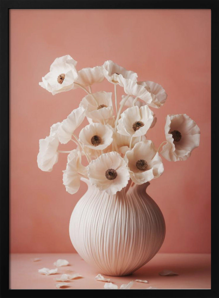 White Poppy On Coral Background Poster