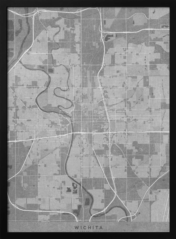 Map of Wichita (Kansas, USA) in gray vintage style Poster