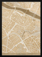 Map of Zaragoza downtown (Spain) in sepia vintage style Poster