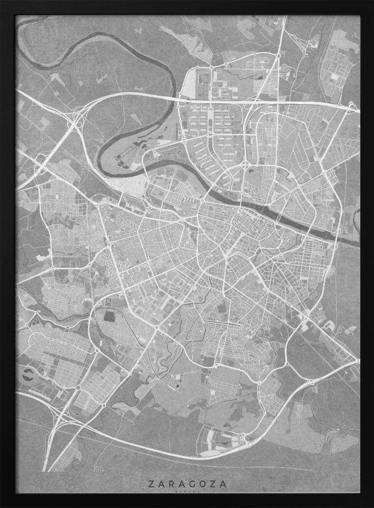 Map of Zaragoza (Spain) in gray vintage style Poster