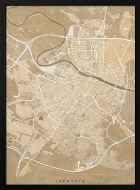 Map of Zaragoza (Spain) in sepia vintage style Poster