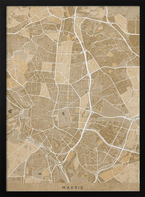 Map of Madrid (Spain) in sepia vintage style Poster