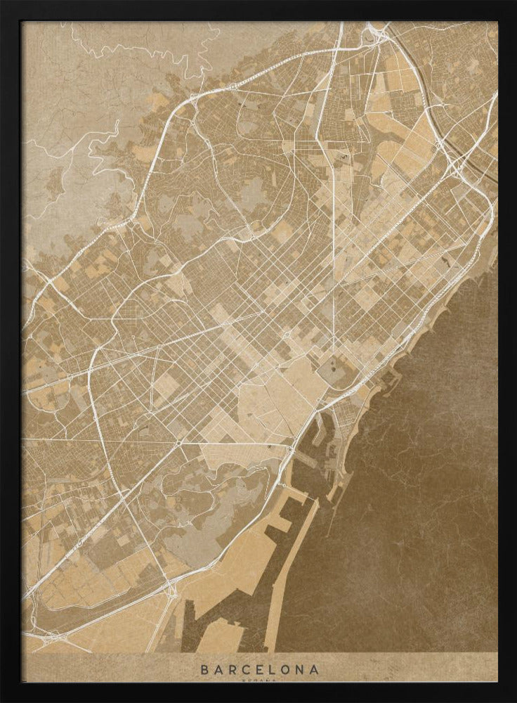 Map of Barcelona (Spain) in sepia vintage style Poster