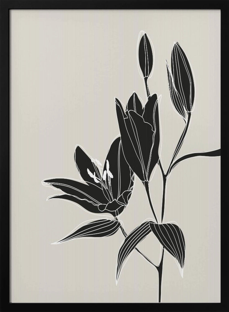 Line art lillies in black Poster