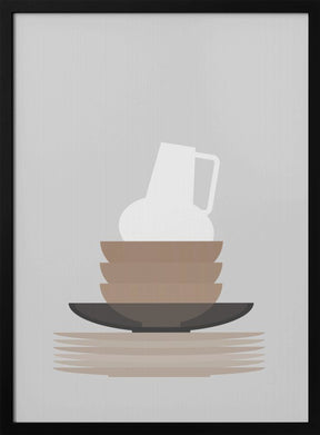 Dishes and vase in gray Poster